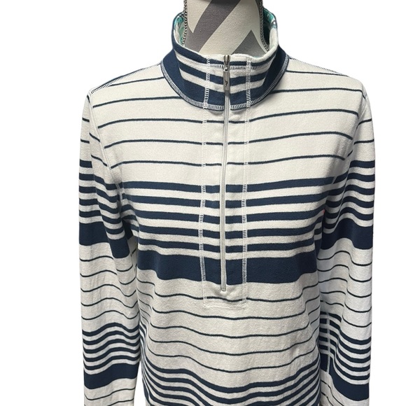 Tommy Bahama Knit Pullover 1/2 Zip Long Sleeve Blue White Stripe Floral Tropical - Picture 6 of 15